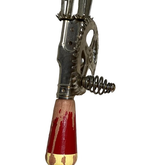 Vintage Egg Beater Hand Mixer Red Wood Handle Made in USA - Picture 11 of 11